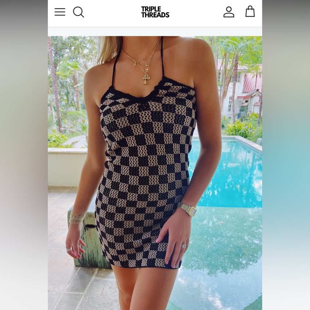 TRIPLETHREADS BLACK AND TAN MINIDRESS